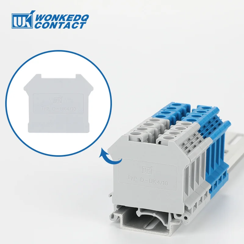 Wire Connectors Din Rail Terminal Block 1Pc D-UK4/10 End Cover For UK 3/5/6/10/25 UIK16 Wire Connector Din Rail Terminal Block D-UK 4/10 End Barrier Plate Separation