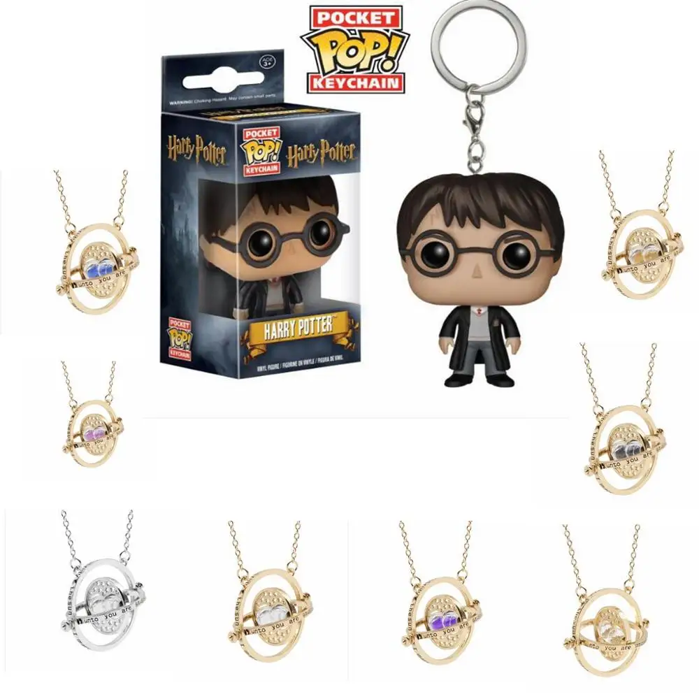 Harri Potter Movie Time Turner ожерелье с песочными часами шесть фаланги волшебные палочки для ключей подвеска металлическая фигура кольцо для ключей с игрушкой ожерелье
