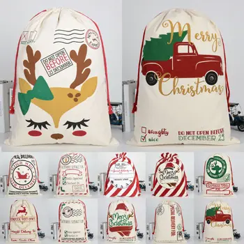 価格 2020新年クリスマスキャンバスギフトバッグサンタ袋パーソナライズされたパターン大ギフトホルダー巾着綿卸売