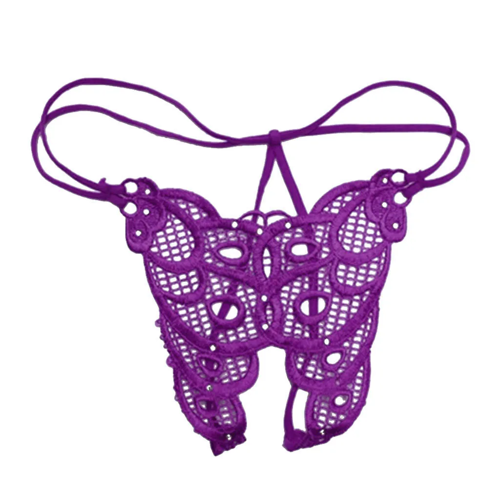 Purple Женские Трусы-стринги с открытой промежностью, трусики с Т-образной спинкой, нижнее белье, Экзотический костюм, трусики с вырезами, горячая Распродажа, подарок подруге - Цвет: Purple
