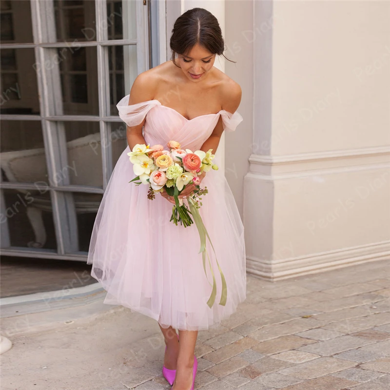 Jiayigong-Tulle-Short-Wedding-Dress-Simple-Off-The-Shoulder-Ruched-Pleats-A-Line-Vestido-De-Noiva (2)