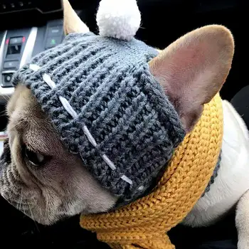 

Winter Warm Windproof Dog Puppy Knitted Cap Hat with Ball Headwear Pet Accessory