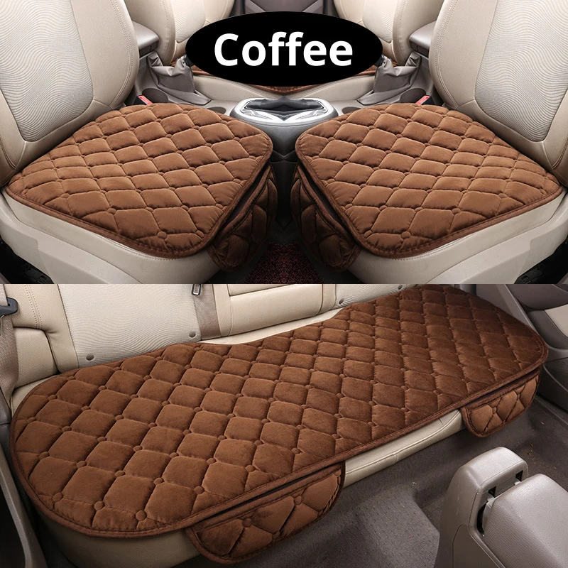coffee Зимний теплый чехол для сиденья автомобиля, Бархатная подушка для сиденья, универсальная Передняя Задняя задняя подушка для стула, подушка для сиденья для внедорожника, автомобильный протектор для сиденья - Название цвета: coffee