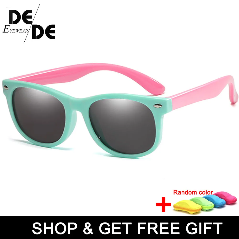 Light Green Pink Новые силиконовые поляризованные детские солнцезащитные очки Квадратные мужские и женские детские очки UV400 Защитные брендовые солнцезащитные очки мягкого действия - Цвет линз: Light Green Pink