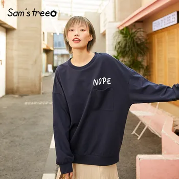 

SAM'S TREE Multicolor Letter Print Pullover Casual Sweatshirts Women 2020 Spring Pure Pocket Korean Long Sleeve Ladies Daily Top