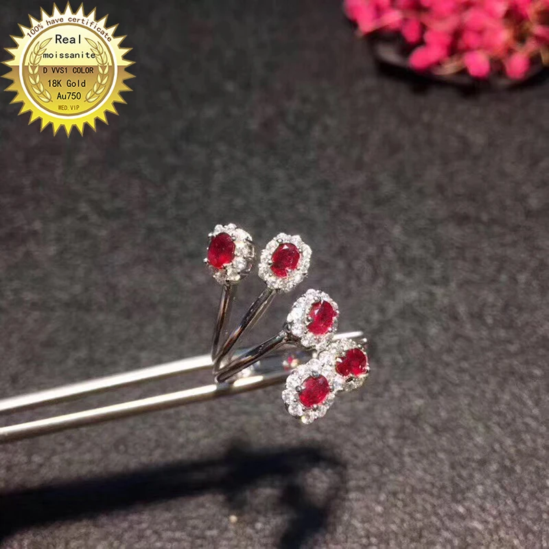 

9K Gold ring Lab Created 1.5ct Ruby and Moissanite Diamond Ring With national certificate Ru-011