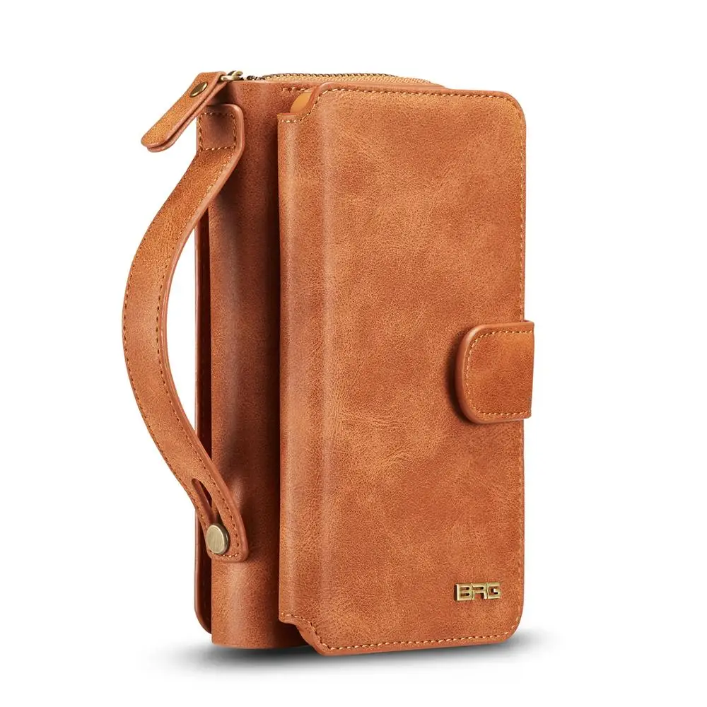 

Hand Strap Zipper Multifunction 11 Card Slots Pruse Bag Wallet Case For Samsung Galaxy Note 9 10 Pro Removable TPU With Mirror