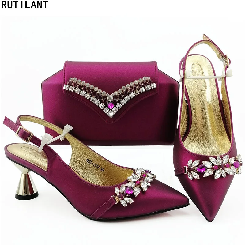 

Italian Shoe and Bag Set for Party In Women Luxury Women Shoes Women Italian African Party Pumps Shoes and Bag Rhinestone Heels