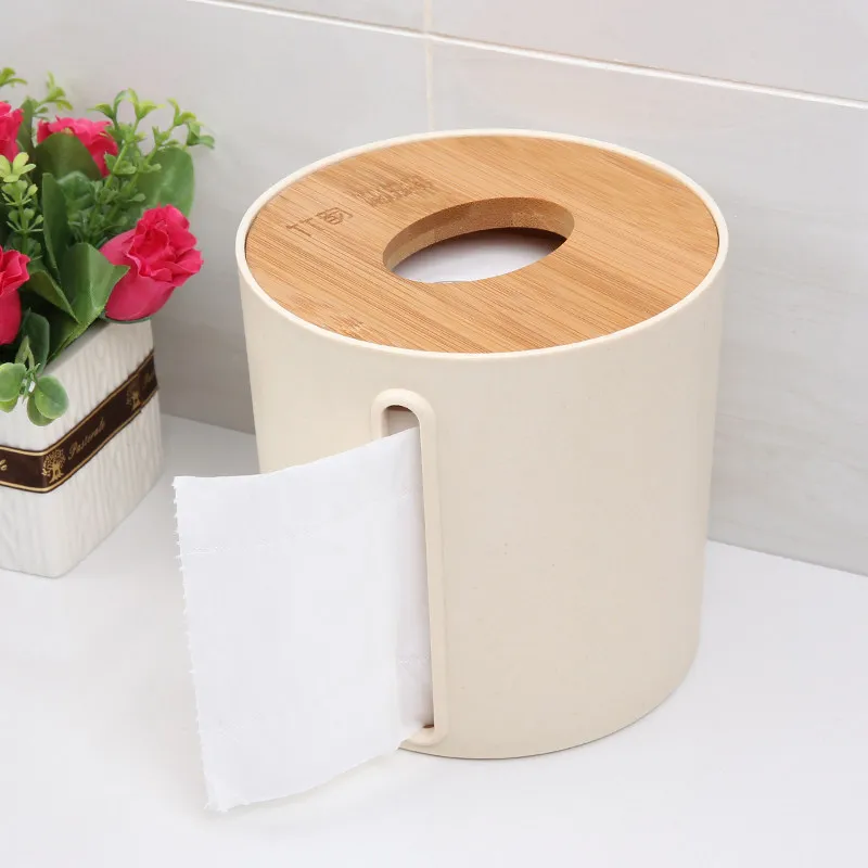 

Living room bamboo-wood paper towel box household table top round plastic paper-drawing paper box toilet paper box