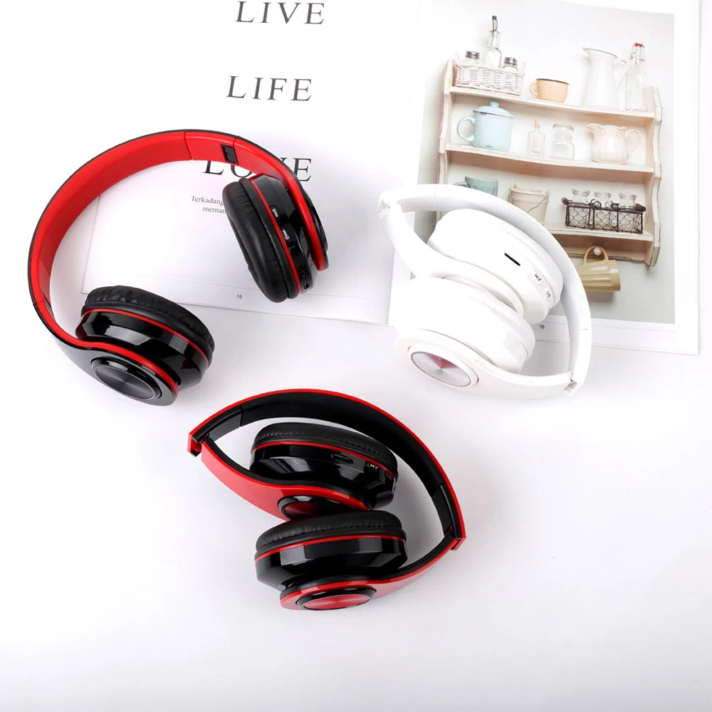 TOMKAS LED Light Bluetooth Headphones Wireless Earphones Stereo Folding Headsets Adjustable Earbuds With Mic TF Card Mp3 Player