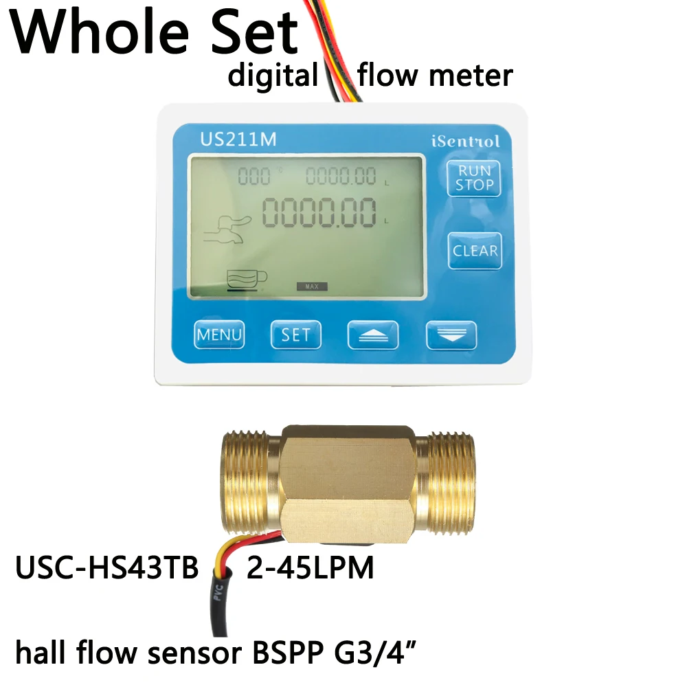 Us211m Digital Flow Meter Totalizer With Brass Flow Sensor Uschs43tb