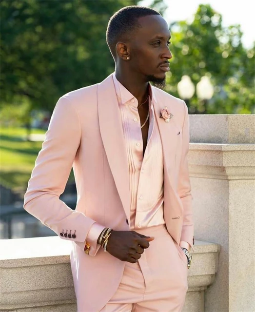 Tailor-made Shawl Lapel Pink Suits for Men 2021 Fashion Slim Fit Evening  Prom Wedding Groom Dress Tuxedo Blazer Pants 2 Pieces