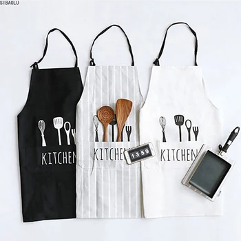 

Adjustable Print Pattern Apron Chef Waiter Kitchen Cook Apron With Pockets Polyester Water Proof Kitchen Tools For Man Woman