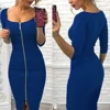 2022 Newest Women Sexy Solid Color Zip UP V Neck Elbow Sleeve Bodycon Stretchy Party Dress ► Photo 3/6