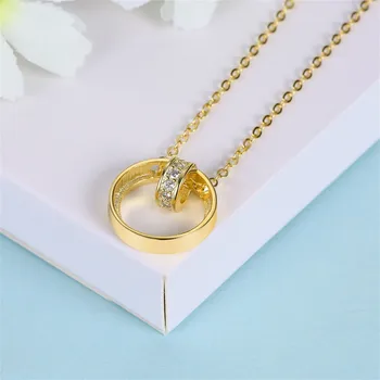 

New S925 Sterling Silver Gold-plated Ring Pendant Clavicle Chain Ladies Shaking Necklace Jewelry