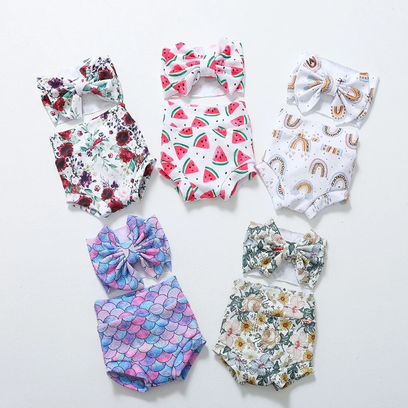 Baby Clothing Set best of sale Baby Infant Toddler Girls Shorts Floral Dots Loose Pants Underwear Boys Bloomer Princess Diaper Cover and Bowknot Headband G99C Baby Clothing Set discount