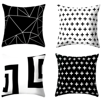 

Black White Geometric Cushion Cover 45X45cm Pillowcase Sofa Cushions Decorative Pillowcover Home Decor Pillow Cases