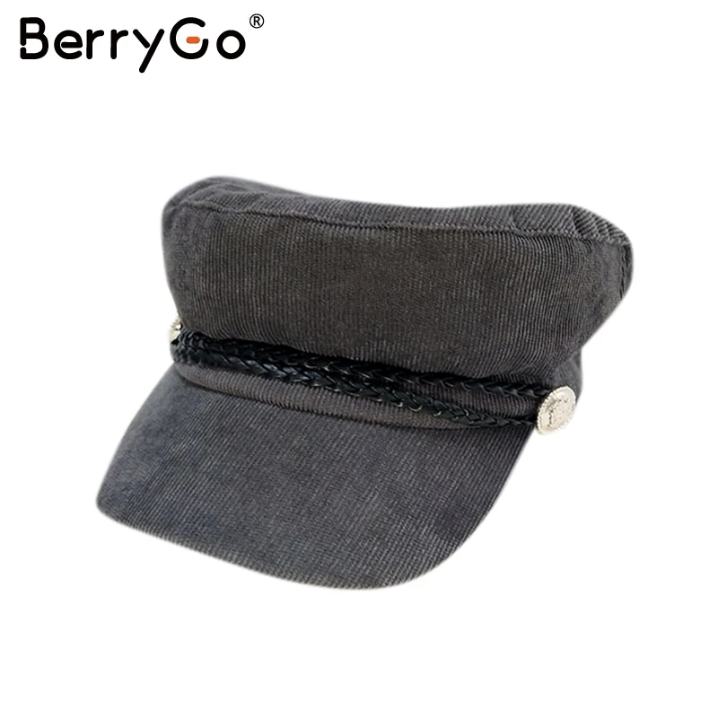 BerryGo Элегантные повседневные пуговицы Джокер уличная шерстяная берет темно-синий вязаный женский головной убор модная веревка Дамская осенне-зимняя женская шляпа в стиле ретро