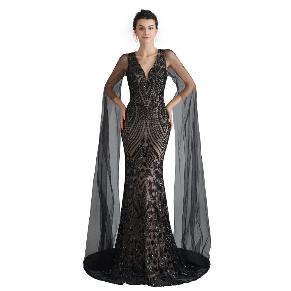 

Muslim Evening Dress Mermaid Lace Sequin Illusion With Detachable Sleeve