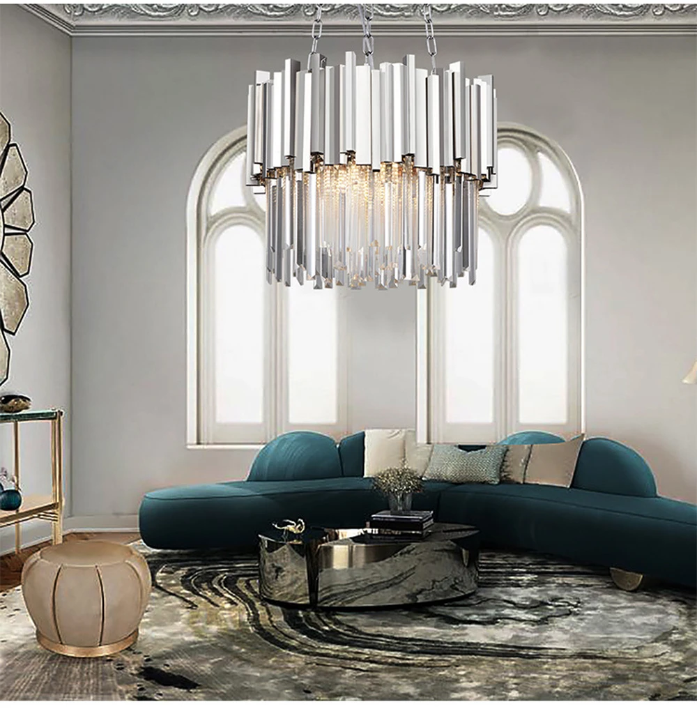 Postmodern LED Stainless Steel Crystal Gold Chrome Suspension Luminaire Lampen Pendant Lights Lustre Pendant Light For Foyer