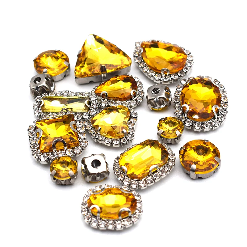 licht Controle lineair Shining Yellow Claw Glass Rhinestones Mixed Crystal Buckle With Silver  Metal Base,diy Garment Bag Nails Decor Loose Sew Gems - Rhinestones -  AliExpress