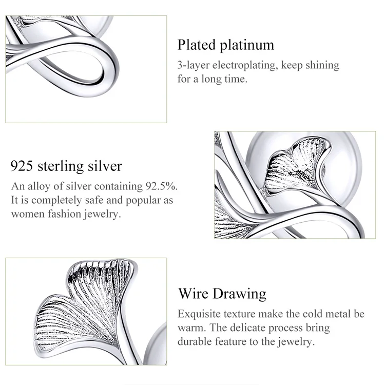 WOSTU, стильный, настоящее 925 пробы, серебряные серьги-гвоздики в виде листьев гинкго для женщин, свадебные маленькие серьги, модное ювелирное изделие, подарок CTE328
