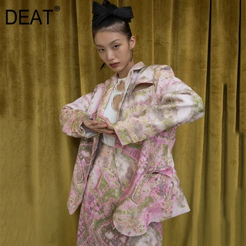 

DEAT Women Sequins Printed Big Size Blazer New Lapel Long Sleeve Loose Fit Jacket Fashion Tide Spring Autumn 2020 1DA931