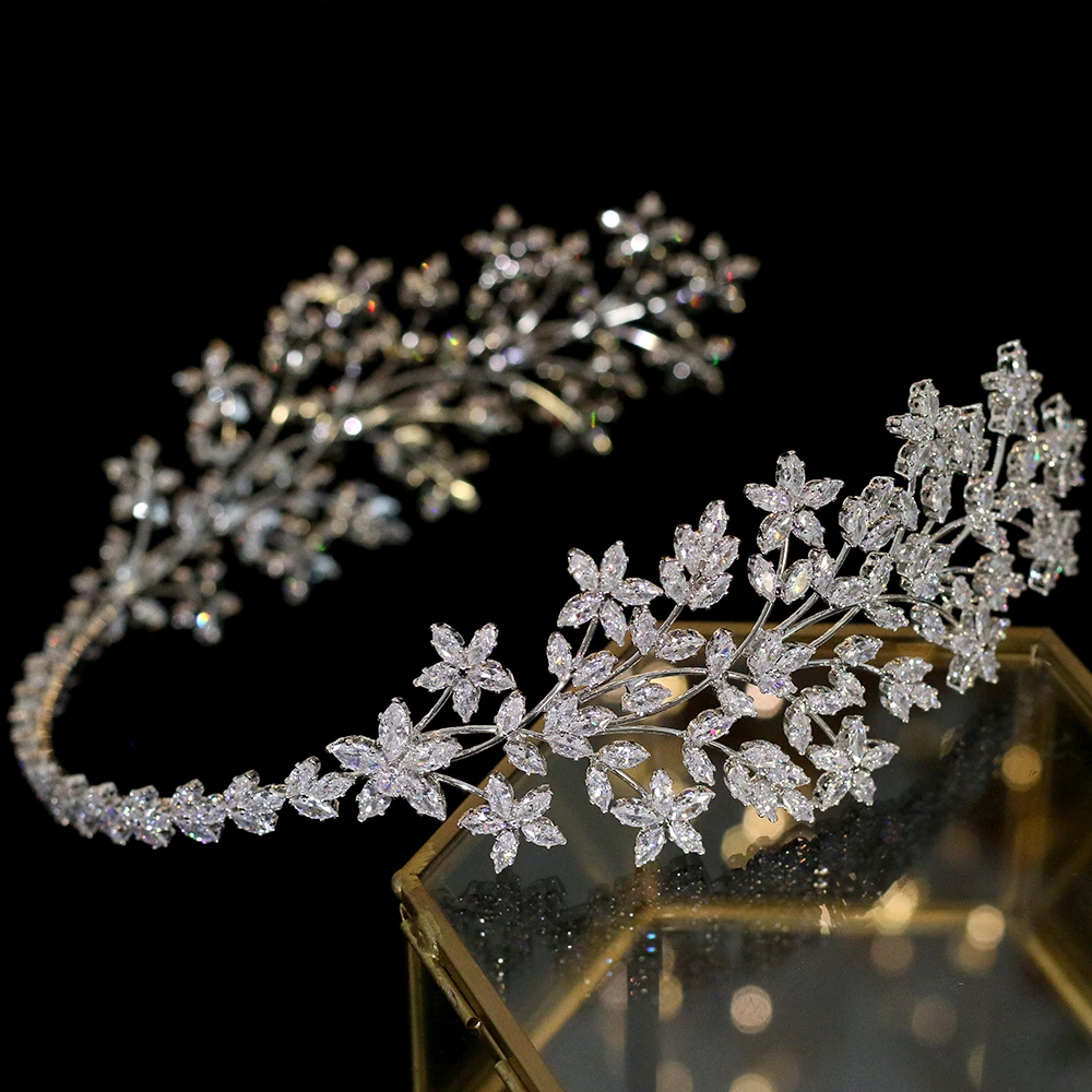 Luxury wedding hair band wedding hair accessories silver bride crystal headdress handmade ethnic headdress zirconia crown