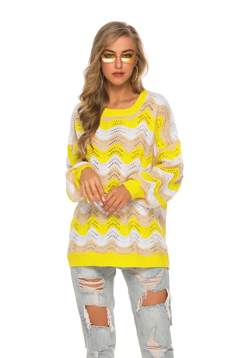 2019 New Winter England Long Sleeve Sweater Openwork Turtleneck Pullover Yellow Cotton Acrylic Size S M L XL | Женская одежда