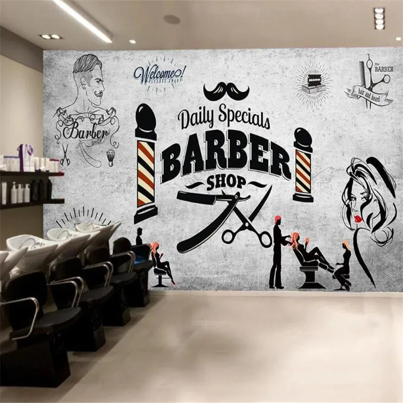 milofi custom 3D wallpaper mural retro hair salon trend style beauty barber shop background | Обустройство дома
