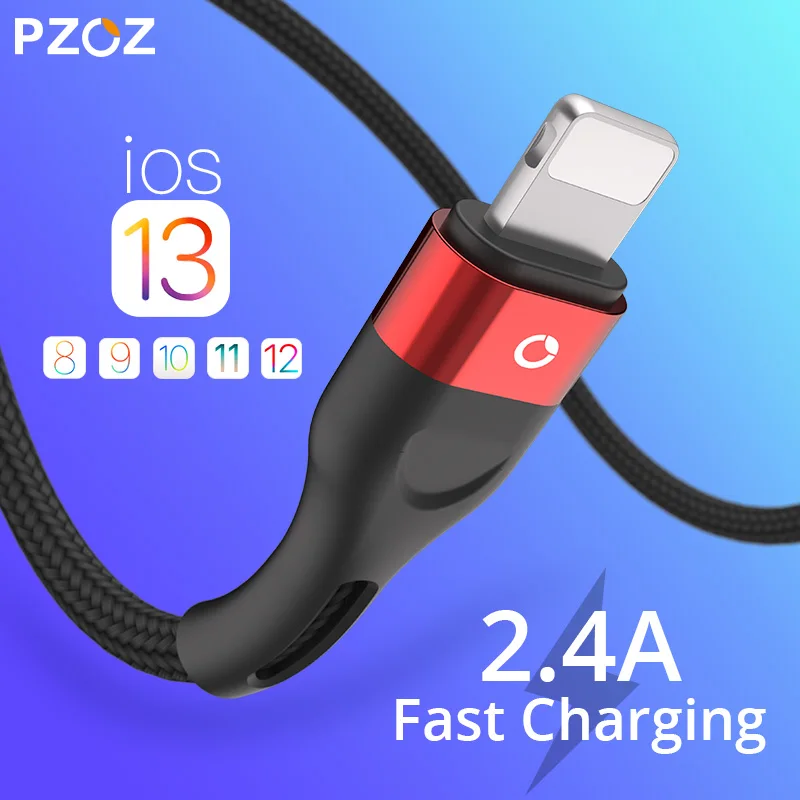 Pzoz For Iphone Cable Fast Charger 2.4a Metal Nylon Braided Phone Cable