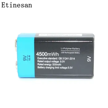 

Etinesan 9V Rechargeable Battery 4500mWh 9v li-polymer bateries