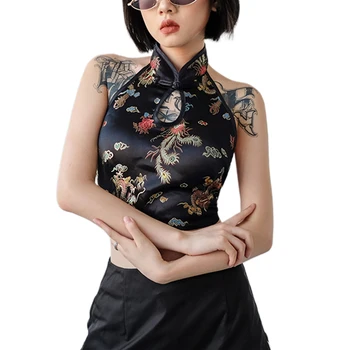 Sexy women's vest with V-neck and buckle, summer fashion, dragon, embroidery, Chinese-style cants, casual vest without backrest 1
