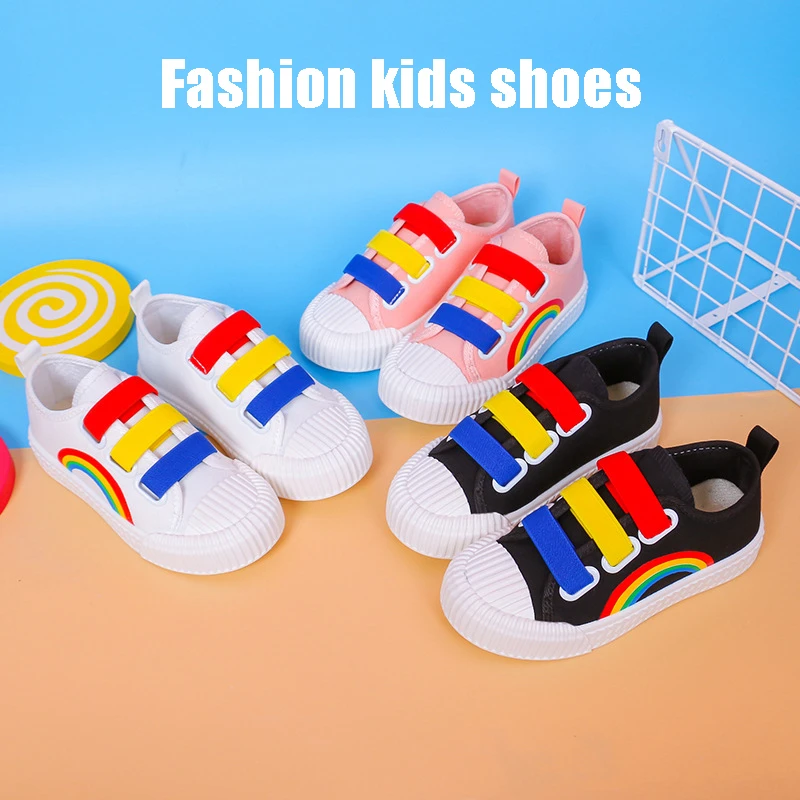 comfortable sandals child Rainbow Children Walking Shoes Kids Boy Girl Breathable Canvas Shoes Summer Anti-Skid Sport Sneakers Spring Fashion Flats girls leather shoes