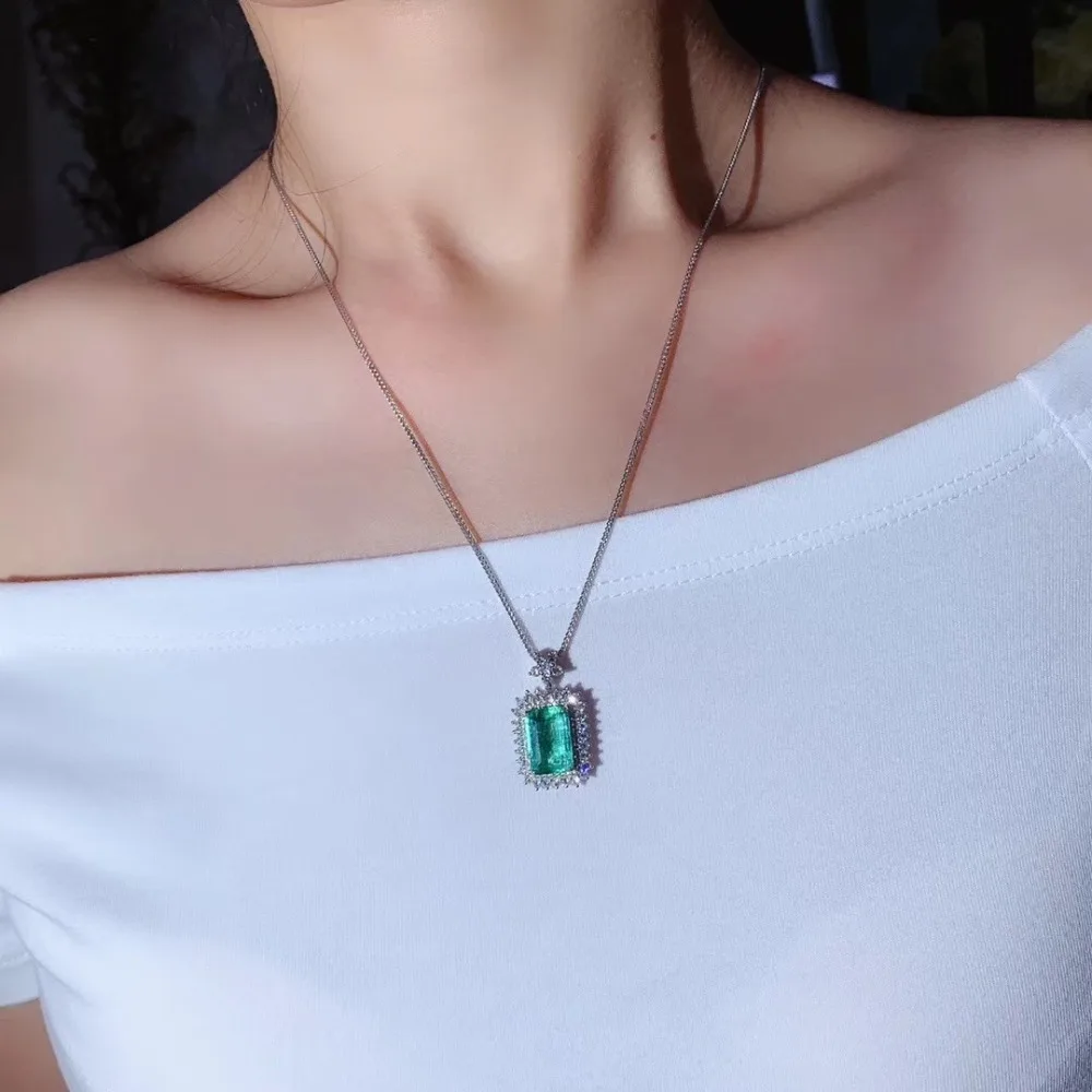 Ювелирные изделия AEAW, 18 карат, белое золото, 4.195ct, натуральный изумруд, ожерелье, зеленый драгоценный камень, 1.179ct, бриллиантовое ожерелье, Женские Ювелирные изделия