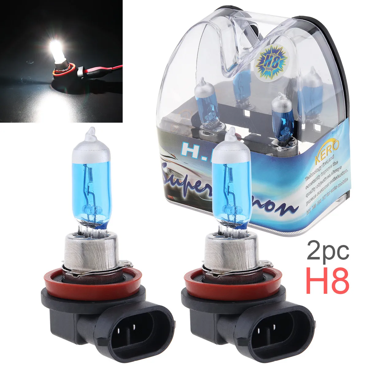 

2pcs 12V H8 35W 6000K White Light Super Bright Car Xenon Halogen Lamp Auto Front Headlight Fog Light Bulb