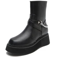 GIGIFOX Fashion Shoes Boots Women Brand Design Black Goth Cool Punk Street Chains Zipper Comfy Walking Combat Booties