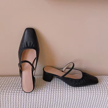 

Brand Shoes Woman 5.5cm Heeled Mules For Women Talons Femme Korean Tacones Scarpe Donna Zapatos Mujer 2020 Leather Dress Shoes