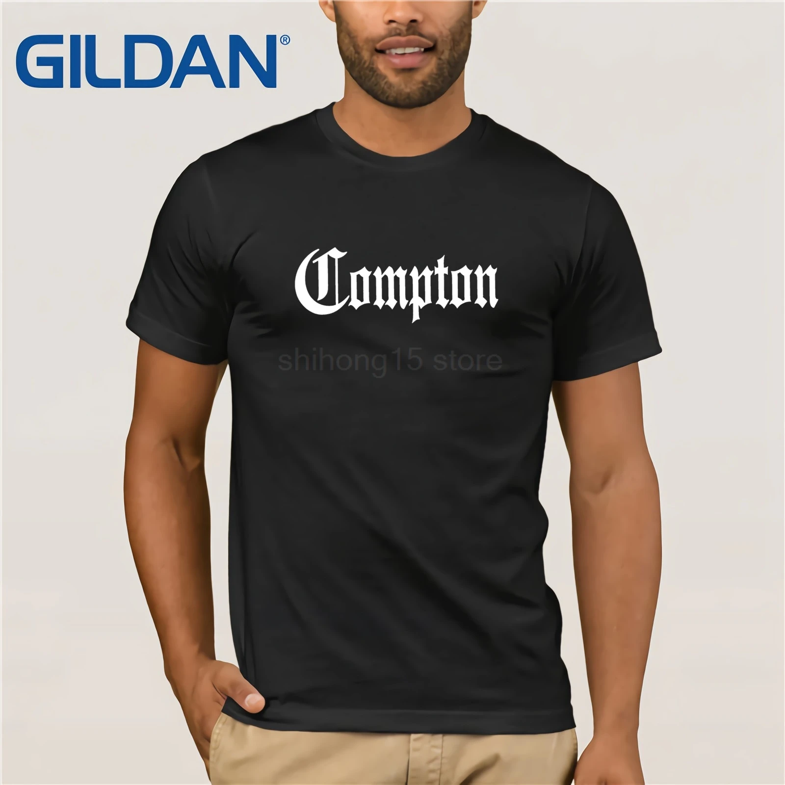 Футболка Compton California в готическом стиле Модная приталенная с круглым вырезом