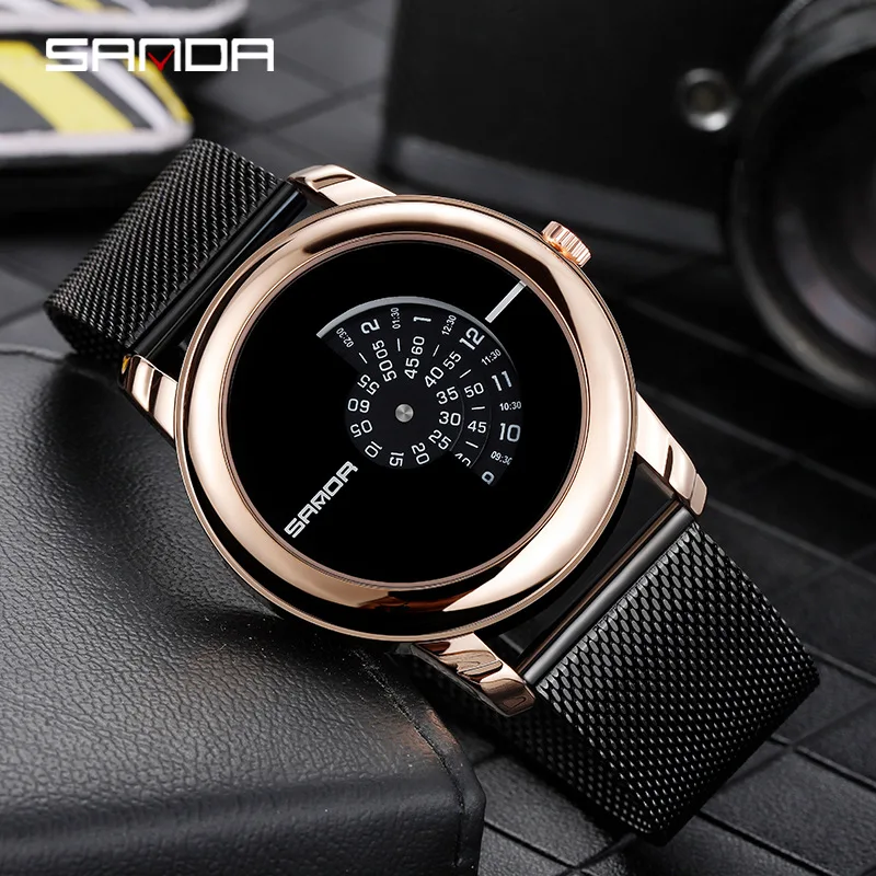 

New Luxury Gold Black Mens Watches Top Brand Luxury Steel Mesh Male Quartz Wrist Watch Man Creative Dial Waterproof Sports Clock