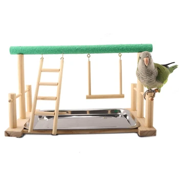 

Parrot Playstand Bird Play Stand Cockatiel Playground Wood Perch Gym Playpen with Ladder Swing Toys Exercise Play Include Tray