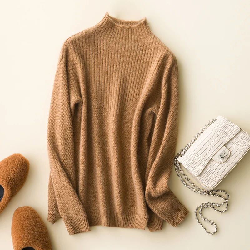 Autumn Winter New Women Cashmere Sweater Half high collar knit pullover female Solid slim warm sweater Hollow