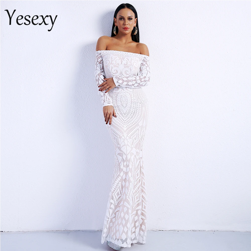 Yesexy 2020 сексуальное платье с воротником лодочкой длинным рукавом Ретро