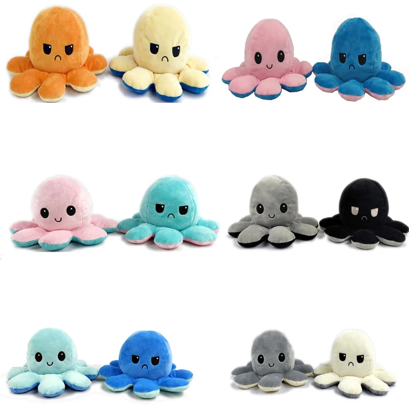 

18 Colors Plush Toys Double-sided Flip Octopus Doll Soft Reversible Stuffed Animals Toys Creative Christmas Gift Home Decoration