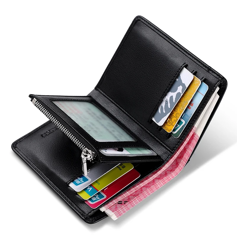 Multi-function Genuine Leather Short Wallet Men Card Holder Coins Purse Male Small Wallet High Quality Zipper Real Men's Leather