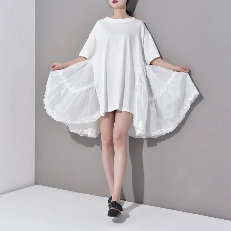 New Fashion Style Pleated Split Joint Loose Oversize Big Size Dress Fashion Nova Clothing