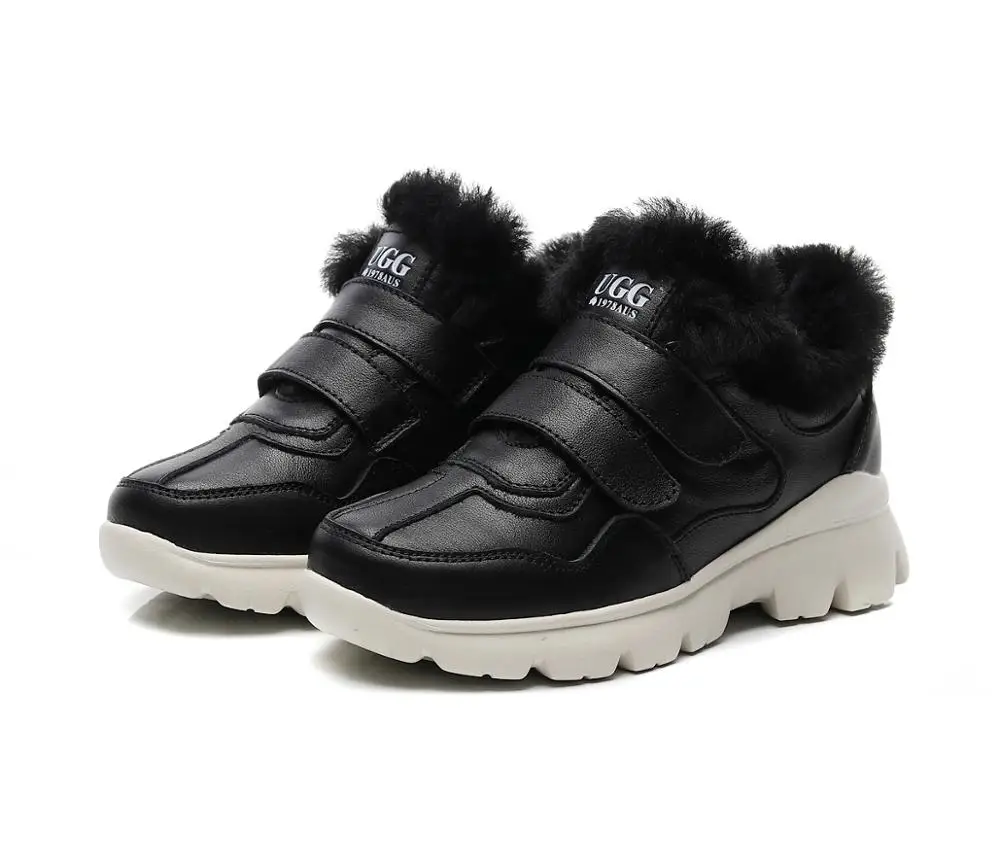 Черный Женские зимние сапоги; кожа+ Натуральная шерсть; подкладка; ugg1978 - Цвет: Черный