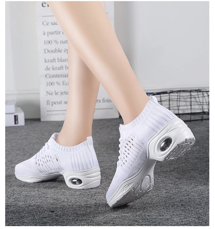 Танцевальные Кроссовки для женщин, вразлёт, плетение в сетку, удобная современная танцевальная обувь для джаза, женские уличные спортивные туфли для девушек