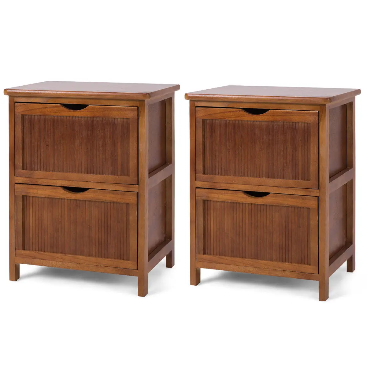 

Costway 2PCS Nightstand Contemporary Bedside Table Solid Wood End Table Drawers
