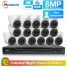 

Indoor Home CCTV Cameras Full Set 4K 16CH DVR Kit 8MP Colorvu Night Security AI Face Dome Camera Video Surveillance System